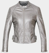 Women Elegant Zipper Faux Leather Coat