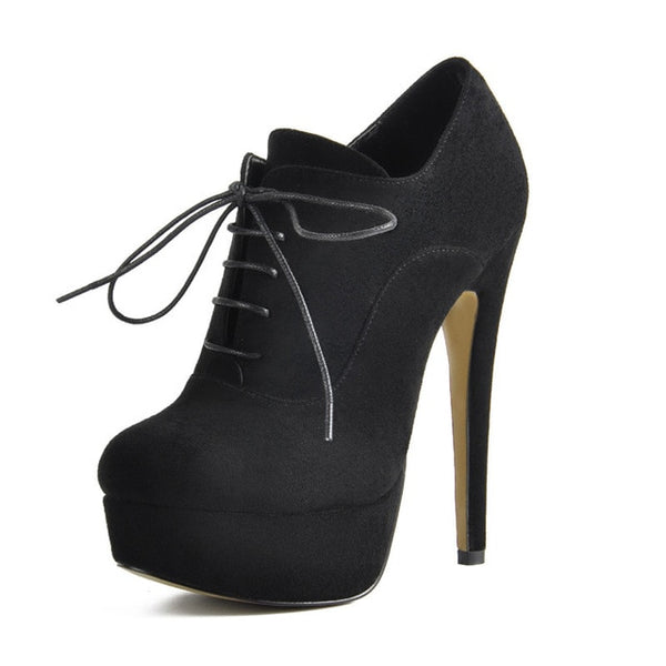 Ankle Boots Lace Up Party Flock