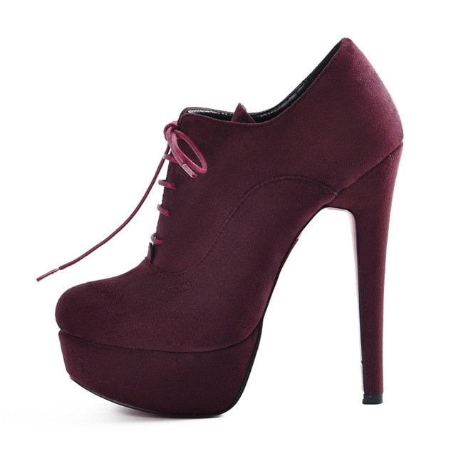 Ankle Boots Lace Up Party Flock