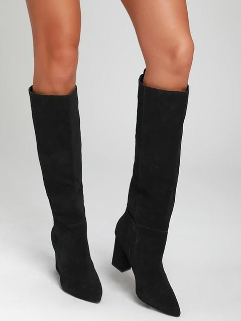 Suede Boots Chunky Square Heel