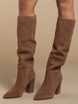 Suede Boots Chunky Square Heel