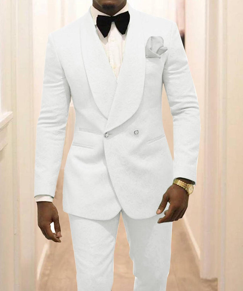 Custom Made Groomsmen White Pattern Groom Suits