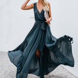V Neck Backless Chiffon Bandage  Party Dress