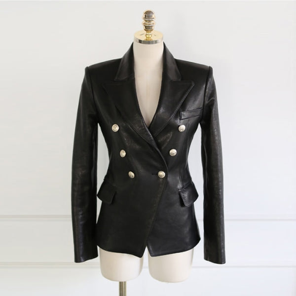2021 New Fashion Women Spring  Autumn Black Faux Leather Jackets