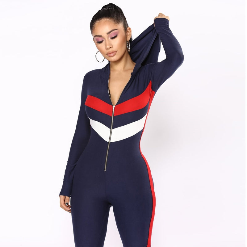 Zipper Hooded Rompers Jumpsuits for Women