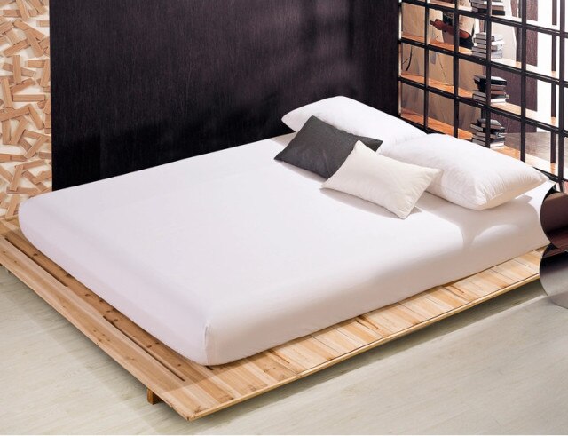 Solid Bed Sheet Fitted Sheet With Elastic Band Plain Bedding King Queen Size Bed