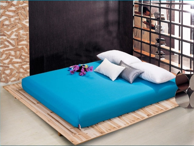 Solid Bed Sheet Fitted Sheet With Elastic Band Plain Bedding King Queen Size Bed