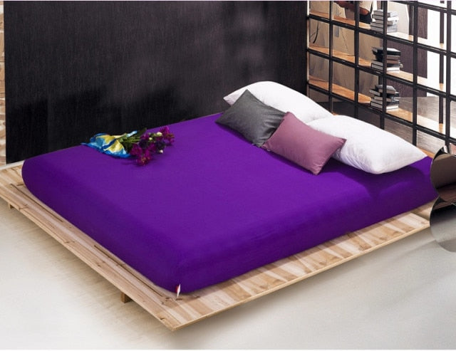 Solid Bed Sheet Fitted Sheet With Elastic Band Plain Bedding King Queen Size Bed