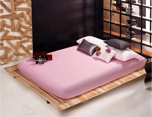 Solid Bed Sheet Fitted Sheet With Elastic Band Plain Bedding King Queen Size Bed