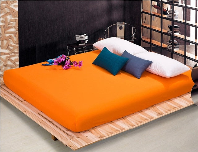 Solid Bed Sheet Fitted Sheet With Elastic Band Plain Bedding King Queen Size Bed