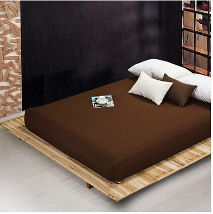 Solid Bed Sheet Fitted Sheet With Elastic Band Plain Bedding King Queen Size Bed