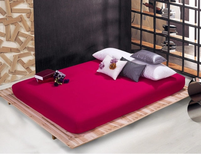 Solid Bed Sheet Fitted Sheet With Elastic Band Plain Bedding King Queen Size Bed