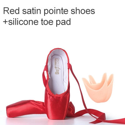 Girls Ballerina Ballet Pointe Shoes Pink Red Women Satin Canvas Ballet Shoes For Dancing