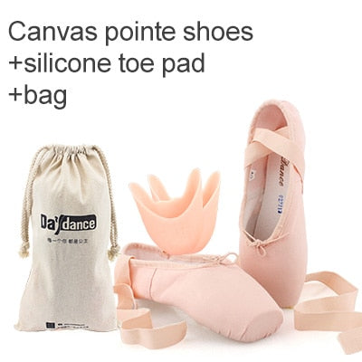 Girls Ballerina Ballet Pointe Shoes Pink Red Women Satin Canvas Ballet Shoes For Dancing