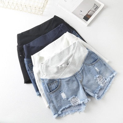 Summer Wear Low-waisted Denim Shorts Pants for Pregnant Women