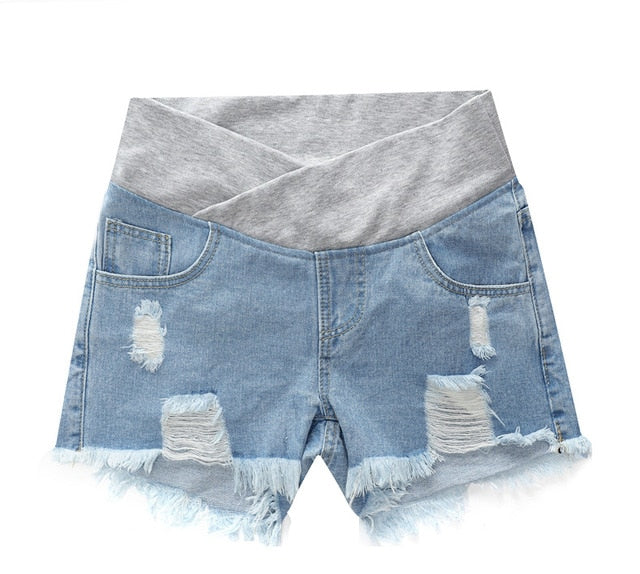 Summer Wear Low-waisted Denim Shorts Pants for Pregnant Women