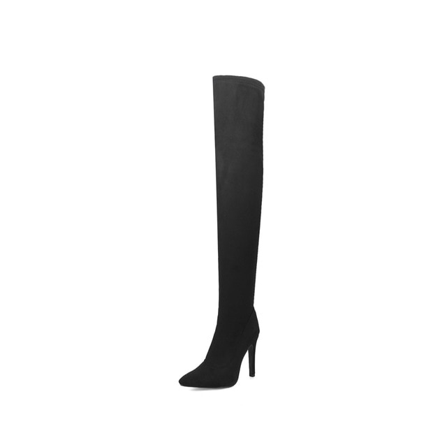 Faux Suede Stretch Thigh High Boots Elastic