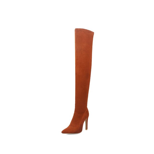 Faux Suede Stretch Thigh High Boots Elastic