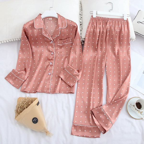 Long Sleeve Silk Pajamas Set for Women