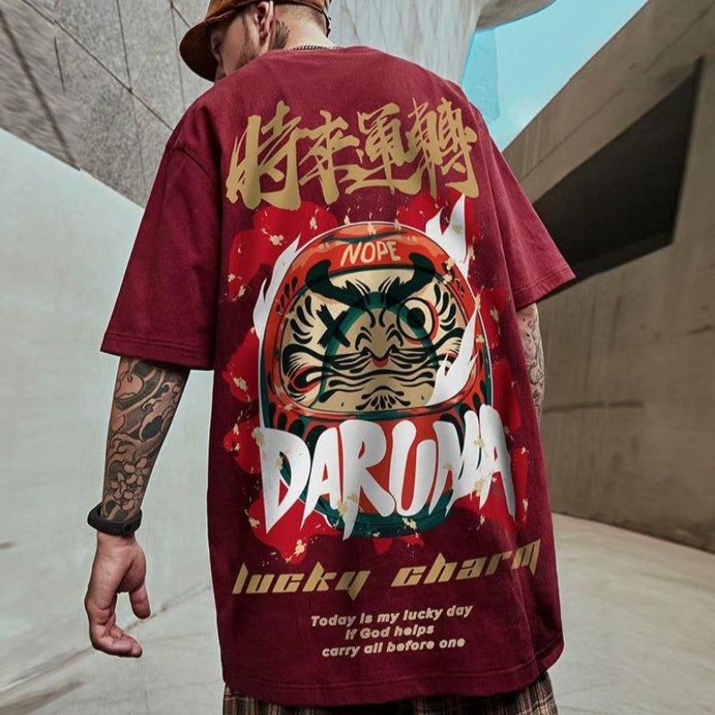 Chinese Style Lucky Printed Short Sleeve