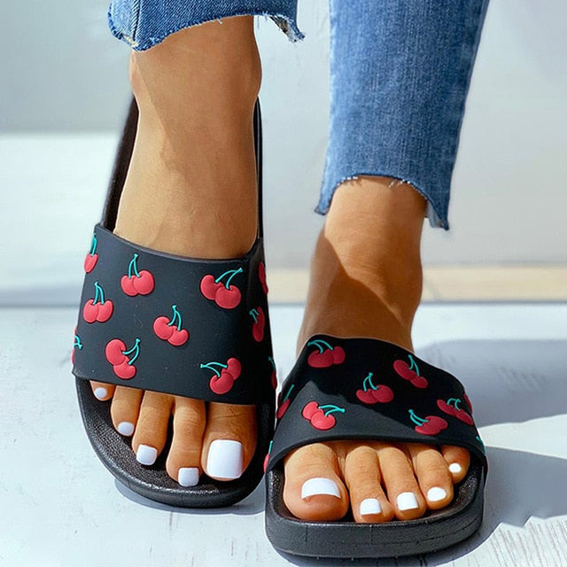 Women's Slippers Soft Slides Ladies Cherry home slippers