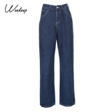 Weekeep Retro Straight Pachwork Large Pocket Wide-leg Women's Jeans High Waist Streetwear Pants Summer Fashion Loose Jeans Women