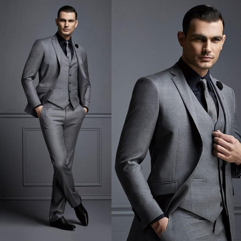 Newest Fashion Handsome Mens Suits For Wedding Groom Wear Best Men Slim Fit Groom Tuxedos Three Pieces Suit (Jacket+Pants+Vest)