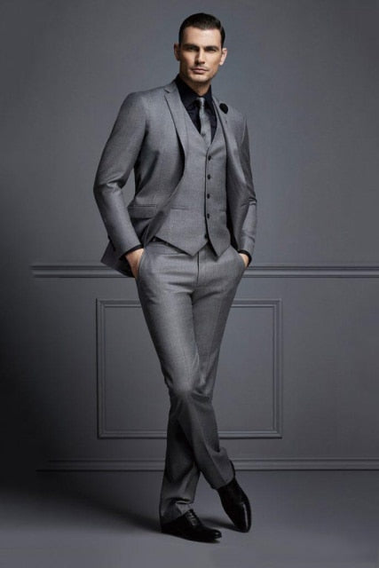 Newest Fashion Handsome Mens Suits For Wedding Groom Wear Best Men Slim Fit Groom Tuxedos Three Pieces Suit (Jacket+Pants+Vest)