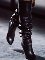 Genuine Leather Spike Heels Slip