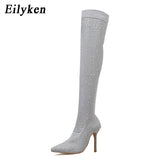 Runway Crystal Stretch Fabric Sock Boots Pointy Toe