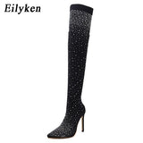 Runway Crystal Stretch Fabric Sock Boots Pointy Toe