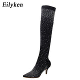 Runway Crystal Stretch Fabric Sock Boots Pointy Toe