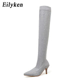 Runway Crystal Stretch Fabric Sock Boots Pointy Toe