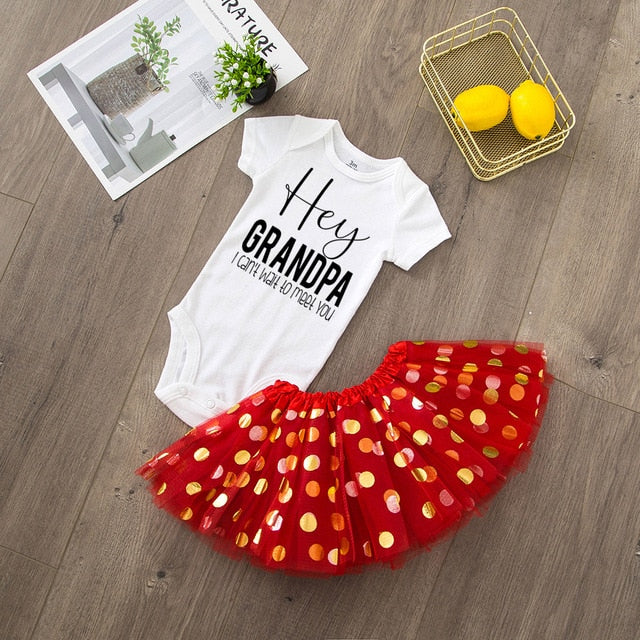 Hey Grandma/grandpa I Can't Wait To Meet You  Letter Print Girls Pink