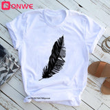 T-shirt Feather Print Short Sleeve