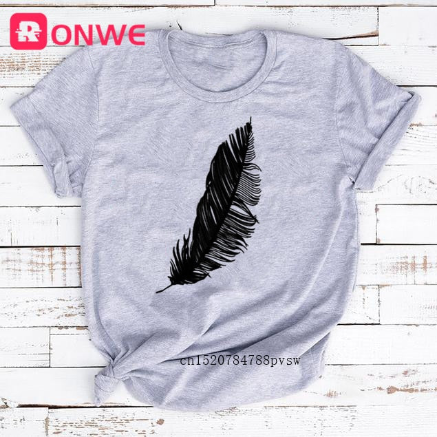T-shirt Feather Print Short Sleeve