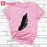 T-shirt Feather Print Short Sleeve
