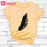 T-shirt Feather Print Short Sleeve