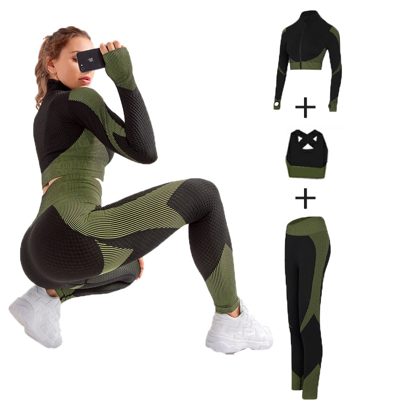 Seamless  Women Yoga Sets For  Gym, Running,  Fitness  Long Sleeve