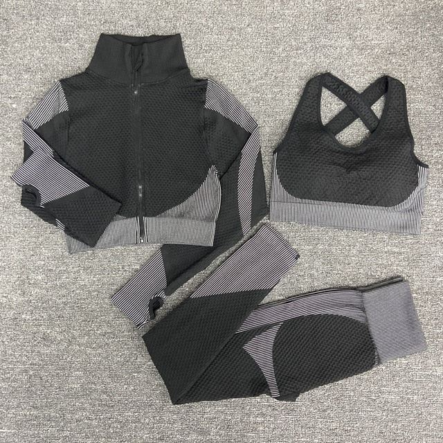 Seamless  Women Yoga Sets For  Gym, Running,  Fitness  Long Sleeve