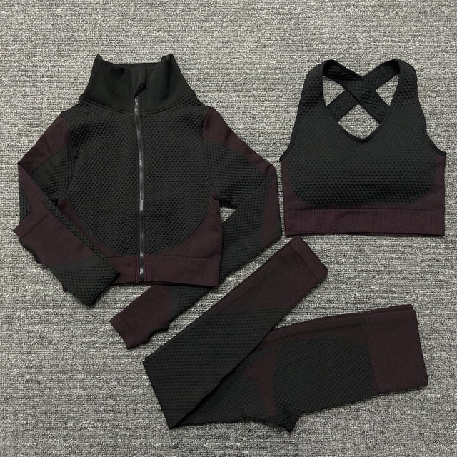 Seamless  Women Yoga Sets For  Gym, Running,  Fitness  Long Sleeve