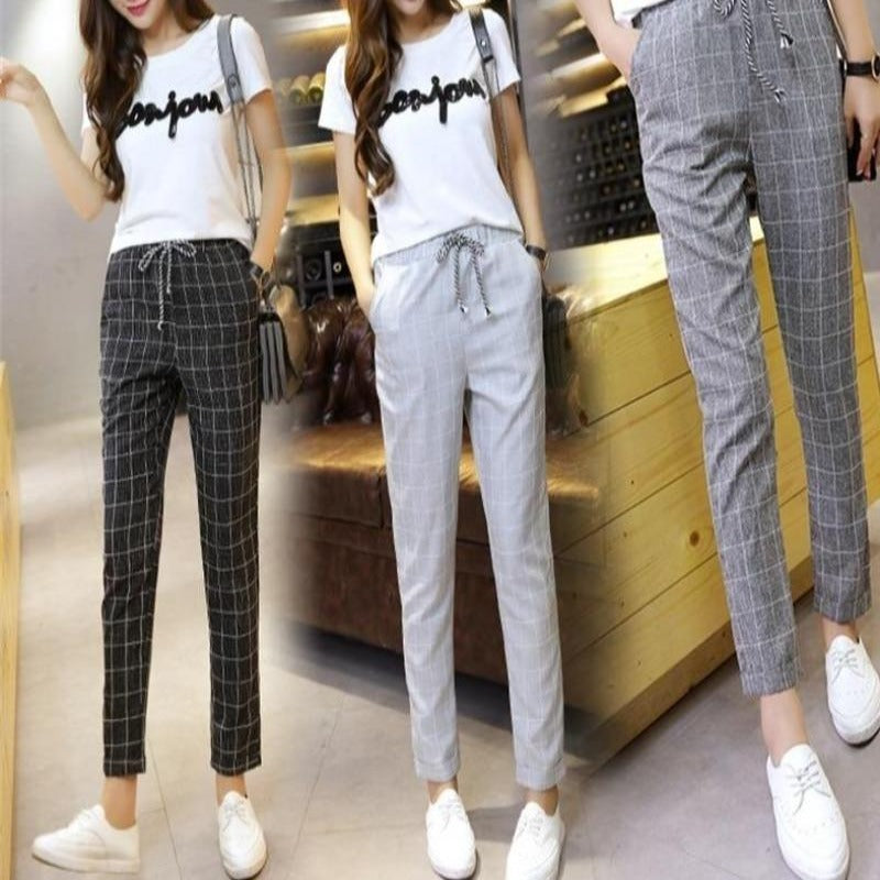 Plaid Casual Loose Dress Pants