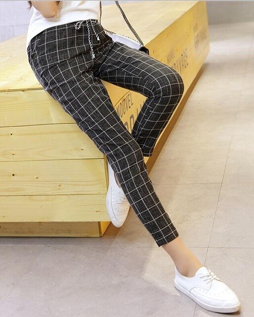 Plaid Casual Loose Dress Pants