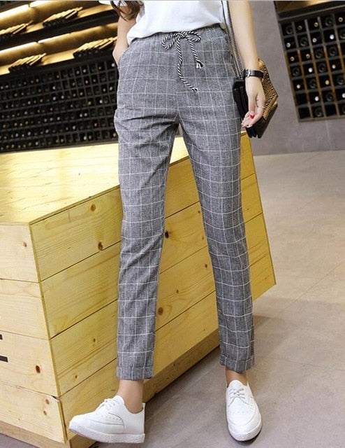 Plaid Casual Loose Dress Pants