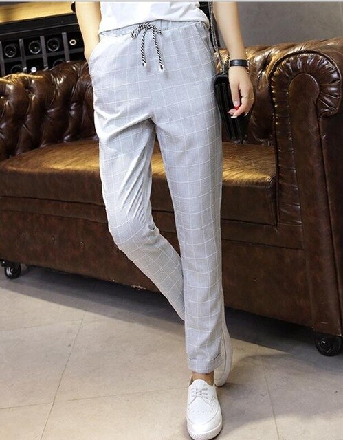 Plaid Casual Loose Dress Pants