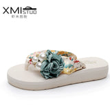 Thick Heeled Sandals Flower Wedge flip flops