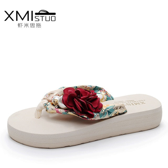 Thick Heeled Sandals Flower Wedge flip flops