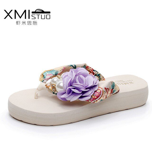 Thick Heeled Sandals Flower Wedge flip flops