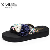 Thick Heeled Sandals Flower Wedge flip flops