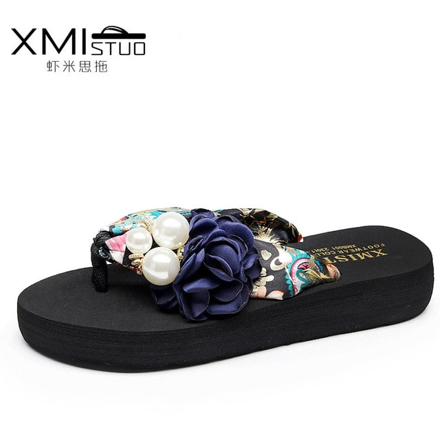 Thick Heeled Sandals Flower Wedge flip flops